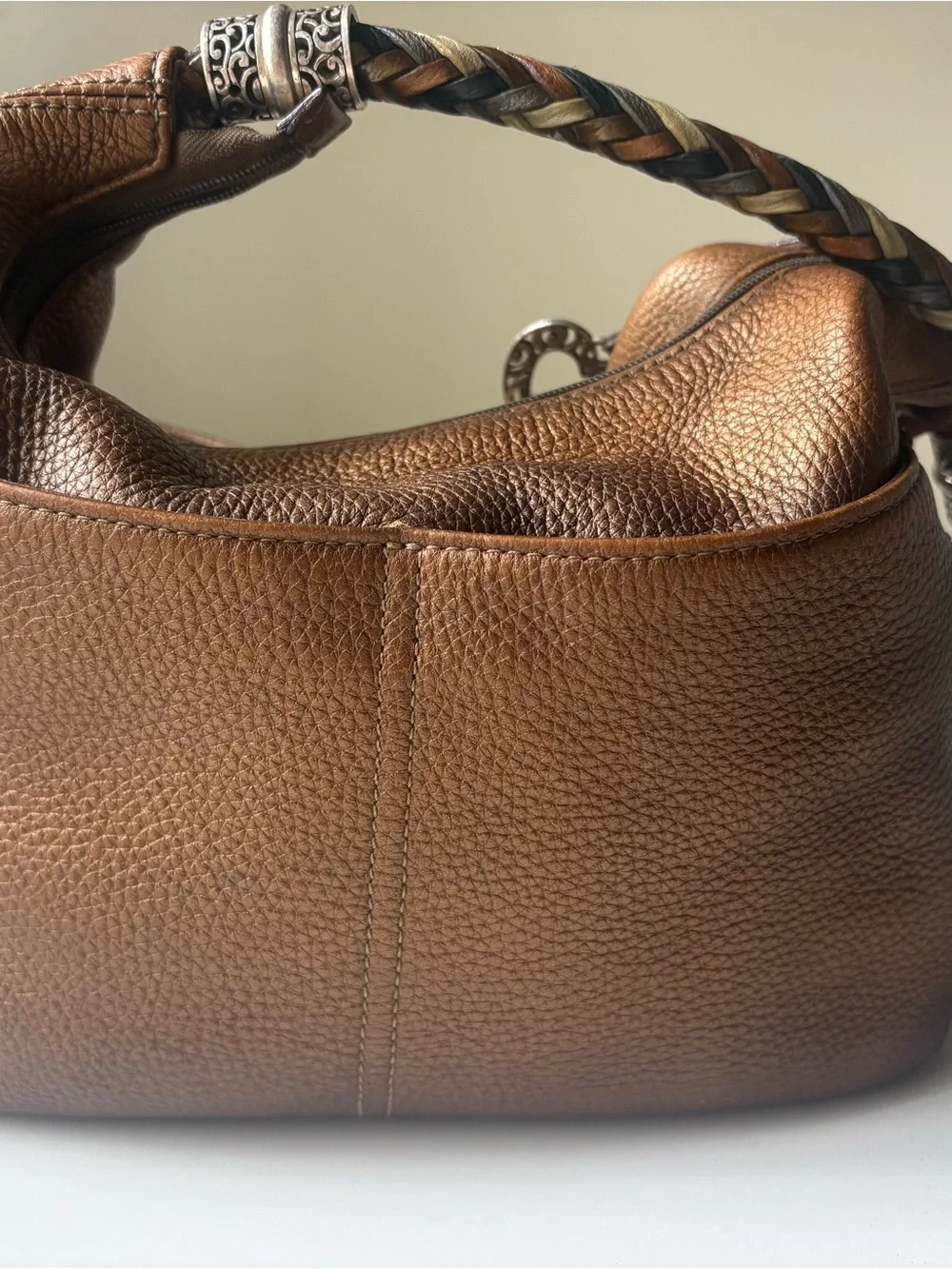 Brighton Gold Pebble Leather Hobo Bag with Heart Tassel Boho Shoulder Beach